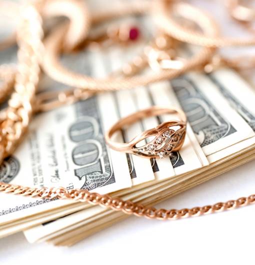 Gold Ring & Jewerlies on dollar bill